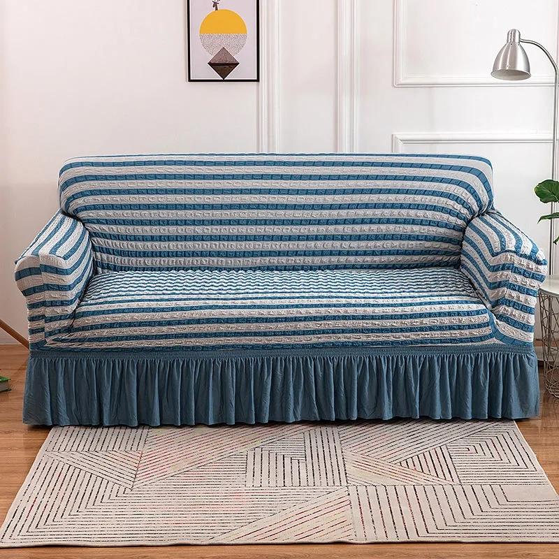 Stripe Sofa Cover with Skirt Elastic Sofa Slipcover for Living Room Bedroom Nordic Full Cover Sofa Cushion Universal Slip Cover 1/2/3/4 Seaters