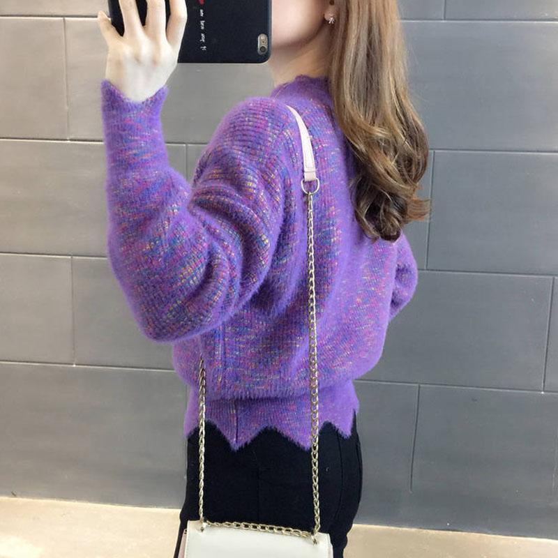 Autumn/winter Mohair Knit Top High Waist Thickened Bottoming Shirt Casual Rainbow Color Women's Sweater