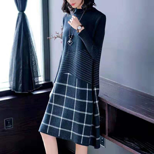 Autumn and Winter High-end Loose Dress Mid-length Knitted Over-the-knee Base Skirt Fashion Simple Women's Sweater Dress