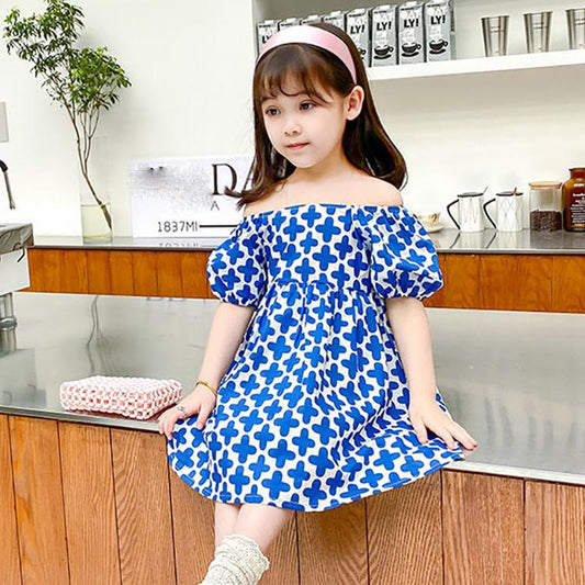 Children Dress Girls' Dress Korean Lovely Spring Summer Princess Dress Printed Floral Bubble Sleeve Baby Dress