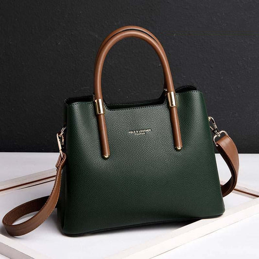 Fashion European and American High-grade Soft Leather Wild Metal Large Capacity Fashion Handbag Large Bag Large Capacity Handbag