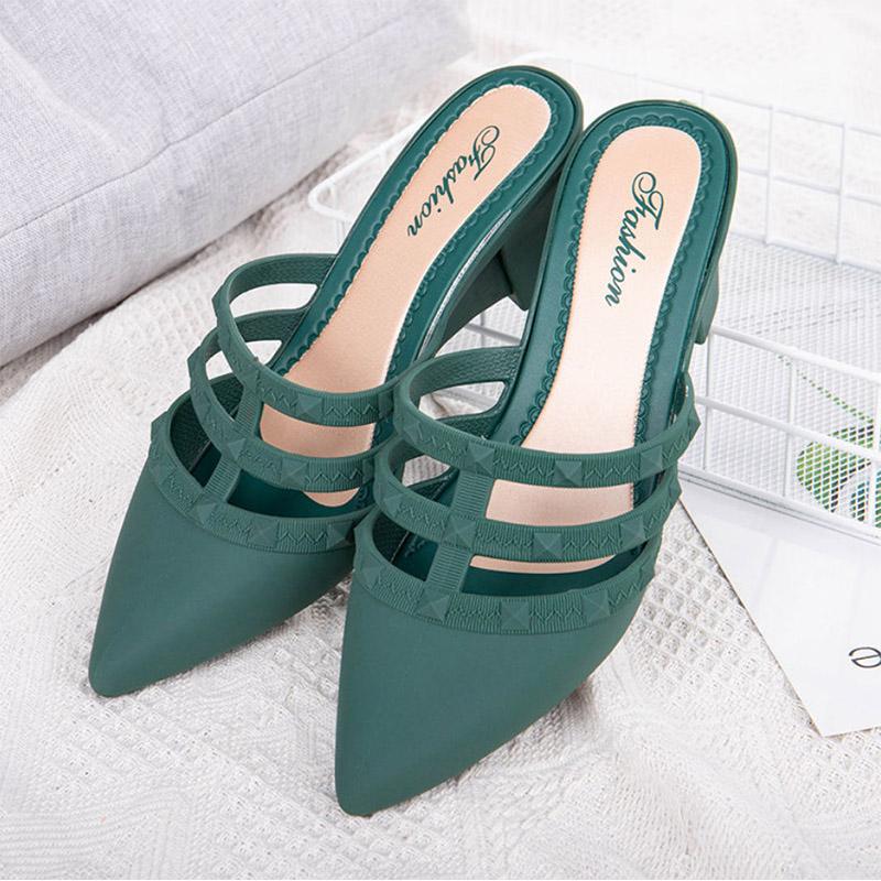 Fish Mouth Lazy Casual Fashion Thick Heel Sandals and Slippers Female Pointed Wedge Shoes for Outer Wear