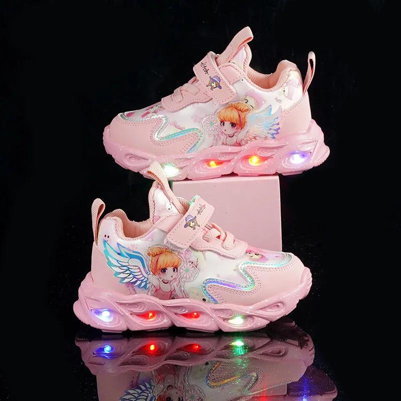 Girls' Shoes Light Up Winter Plush Girls' Sports Shoes Middle and Small Children's Little Girls' Princess Shoes