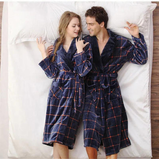 Women's Flannel Nightgown British Plaid Bathrobe Coral Velvet Thick Robe Autumn Winter Long Sleeves Long Nightgown Home Wear