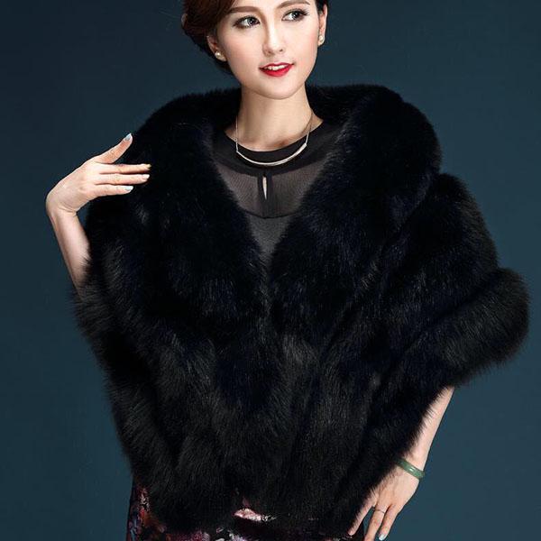 Autumn Winter Faux Fur Shawl Coat Women's Cheongsam Wedding Capes with  Slim Fit  Faux Fox Fur Warm Shawls and Wraps