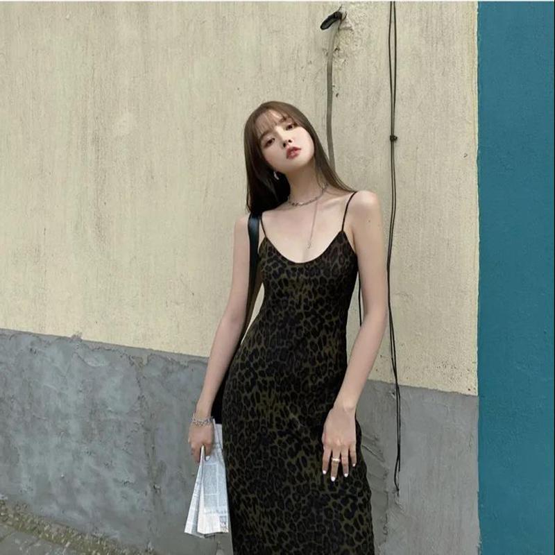 WTEMPO Summer Women's Leopard Dress Sleeveless V-Neck High Waist Woman Dresses Skinny Elegant Lady Sexy Dress for Female S-L