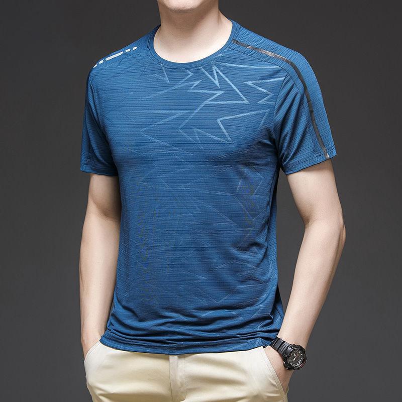 Men's Ice Silk Stretch T-shirt Summer Loose Cool Short-sleeved Super Light Quick-drying Top