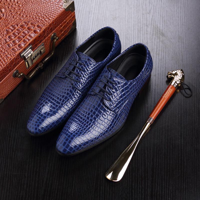 Crocodile Pattern Pointed Toe Leather Shoes Men's Wedding Shoes Patent Leather Business Shoes