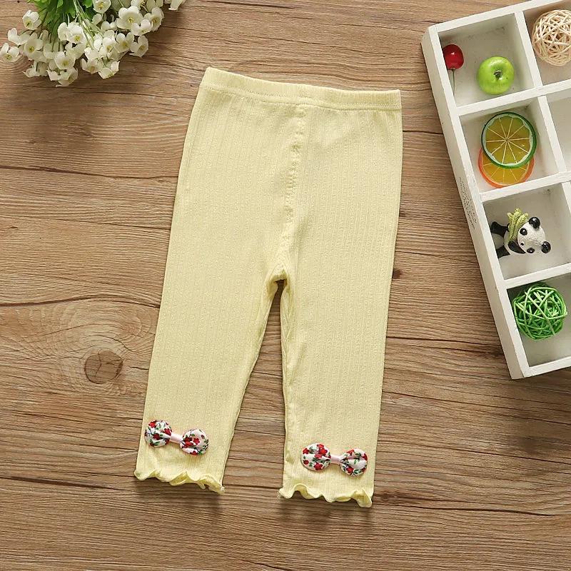 Girls' Leggings Children's Spring and Autumn Thin Floral Bow Korean Cropped Trousers Stretch Pants Baby Outer Wear and Inner Wear