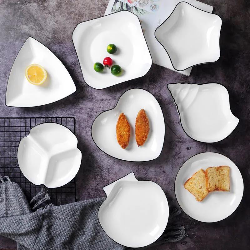 Nordic Style Plate Dish Plate Household Ceramic Dish Plate Creative Fruit Plate Square Dessert Plate Heart-shaped Plate