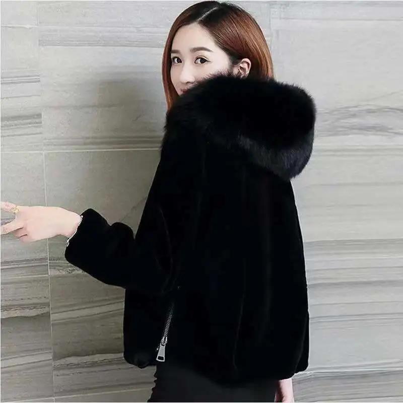 Sheep Sheared Fur Women's Autumn and Winter Imitation Fox Fur Hooded Fur Short Coat