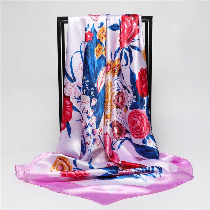 Silk Scarves Women Foulard 90*90cm Square Head Hijab Scarf Ladies Chiffon Shawl Bandanna Female