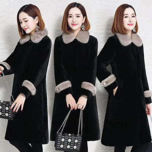 Faux Fur Mother Fitted Mink Collar Plus Cotton Thick Slim Mid-length Sheep Shearing Coat