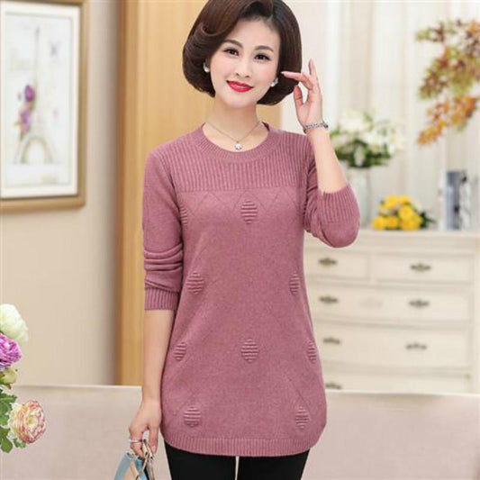 Pofulove Solid Color Large Size Medium Sweater Mom Elegant Fashion Casual Sweater Sweater Mom