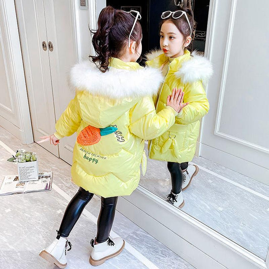 Girls Padded Jacket Mid-length Korean Version Plus Velvet Padded Jacket Winter Quilted Jacket