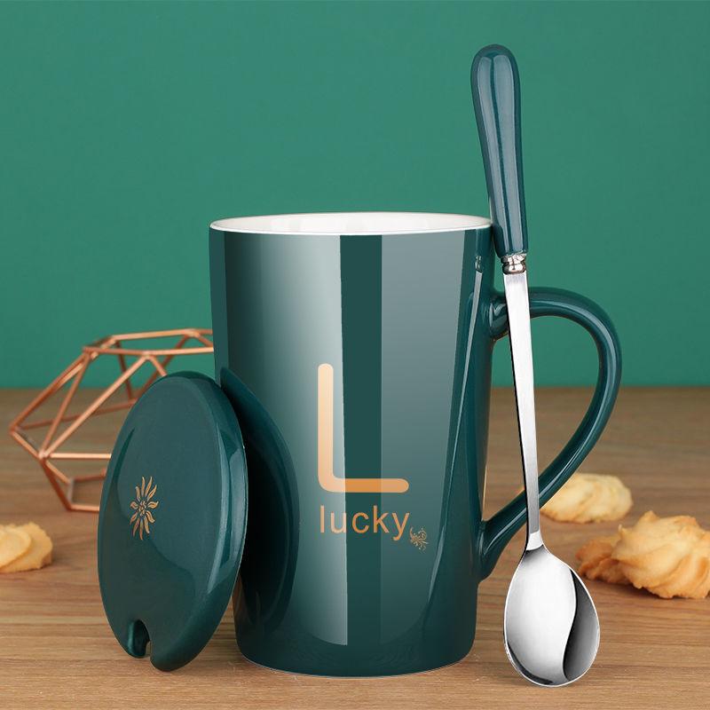 Creative Ceramic Mug Mug with Lid Spoon Male and Female Coffee Cup Student Drinking Cup Home Milk Couple Cup