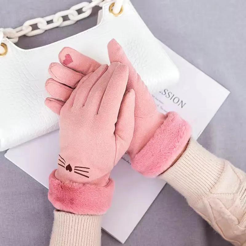 Women's Winter Self-heating Warm Gloves Plus Velvet Thick Cotton Korean Style Cute Cycling Driving Touch Screen Cold Proof Mittens Thermal Gloves