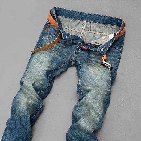 Men's Solid Color Loose Casual Long Denim Straight Trousers Spring and Autumn Large Size High-stretch Jeans