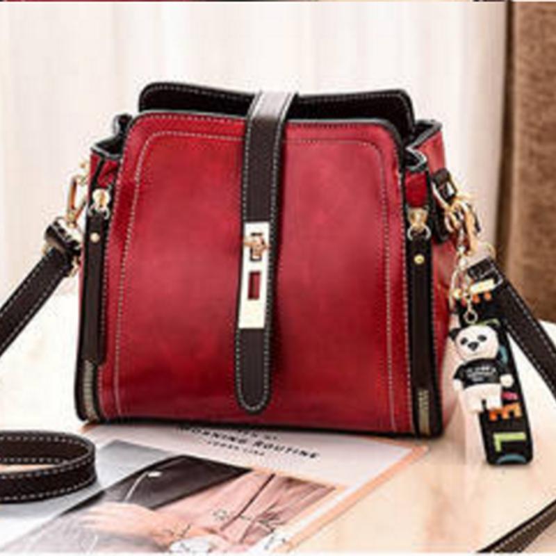 Crossbody Bag Women Red Leather Buckle Pendant Waterproof Large Capacity Shoulder Bags Handbag