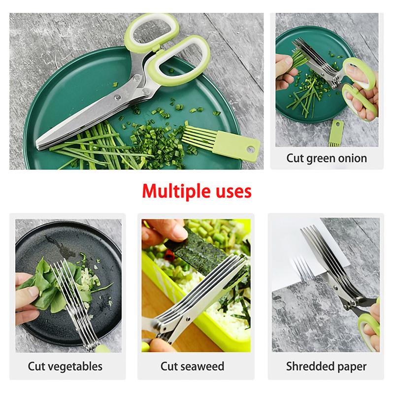 5-Leaf Vegetable Scissors Stainless Steel Food Scissors Multi-function Kitchen Supplies Heavy Sharp Scissors