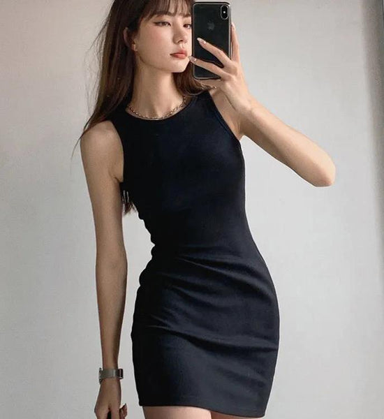 Sleeveless Vest Dress Black Bag Hip Dress Female Suspender Dress