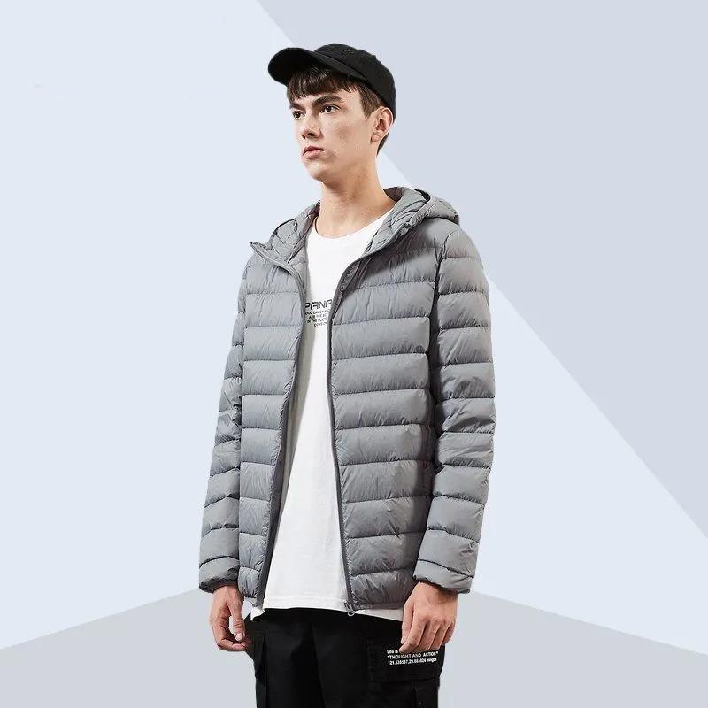 Short Down Jacket Men's Winter Light and Warm Youth Handsome White Duck Down Thick Hooded Jacket