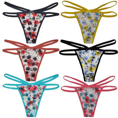 6 Pieces/set of Underwear Lace G String Underwear Female T Back Sexy Fashion Hollow Wide Belt Ladies Transparent Panties