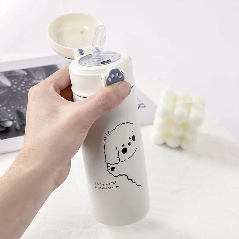 Straw Thermos Cup Male and Female Students Korean Version of Large-capacity 304 Stainless Steel Children's Water Cup Vacuum Flasks