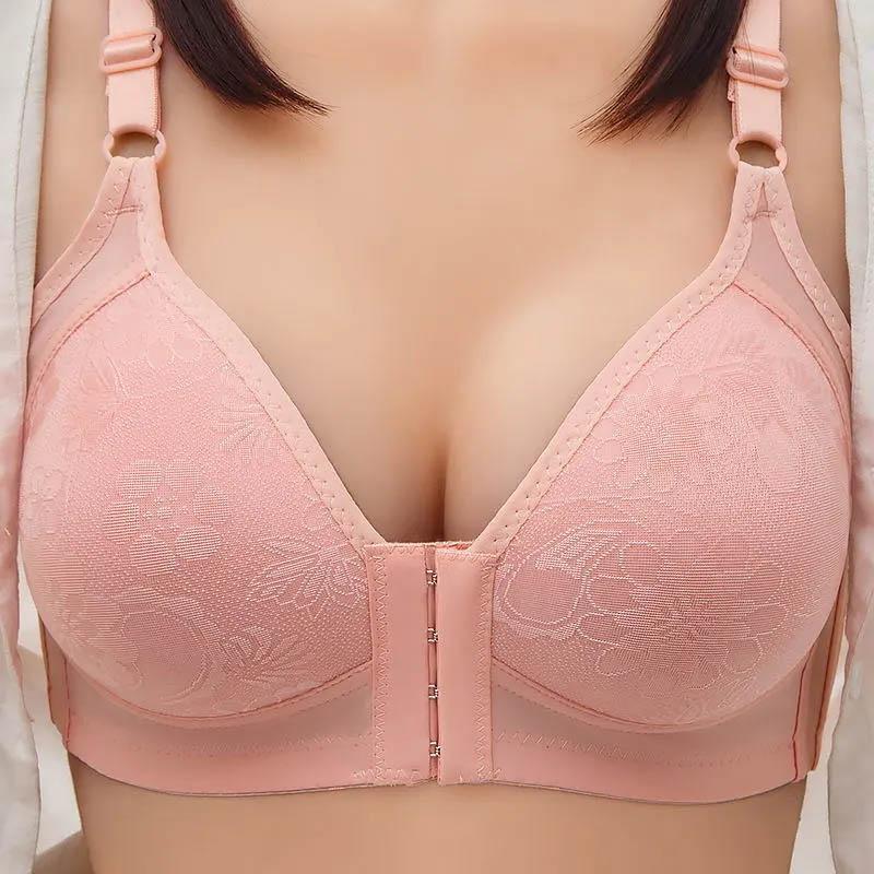 Ladies Front Buckle Bra Large Size Thin Section Breathable No Steel Rings Gather Adjustable Receiving Side Breast Sexy Bra