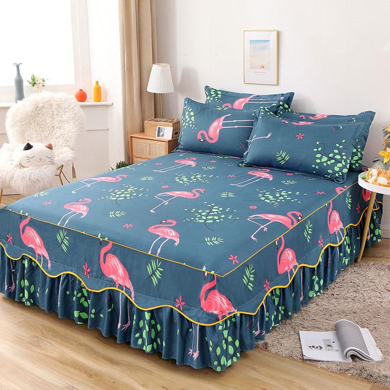 Skin-friendly Solid Color Home Bed Skirt Bedroom Sanding One-piece Bedspread Bedding Bedroom Student Dormitory Sheets