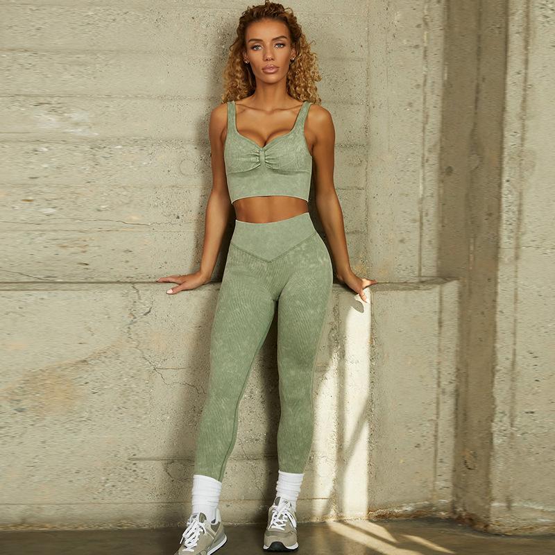 2PCS Women's Suit Shoulder Strap Bra Vest Tight High Waist Hip Raise Pants Yoga Suit Set Gym Tracksuit Active Wear Fitness Running Clithing Sets