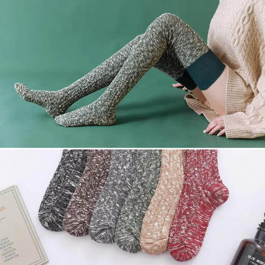 Over The Knee Paddler Female Thickened Plus Legs Student Thick Wool Knit Autumn and Winter Warm High Tube Thigh Socks