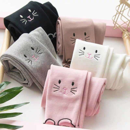 Girls' Leggings Children's Spring and Autumn Thin Kitten Korean Cropped Trousers Stretch Pants Baby Outer Wear and Inner Wear