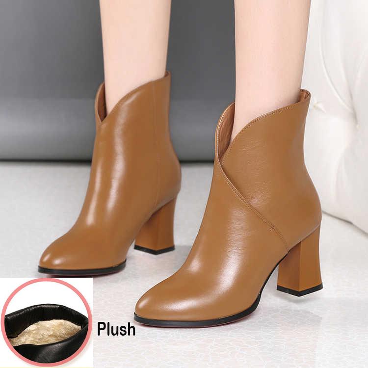 Autumn Winter Boots Martin Boots Women's Leather Shoes Women's Snow Boots Winter Plus Velvet Shoes