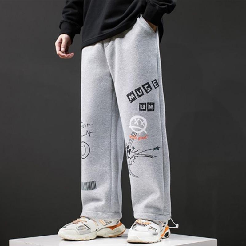 Autumn and Winter Sweat Pants Men's Solid Color Pattern Ins Trend Loose Casual Pants Leggings Drawstring Student Sports Pants