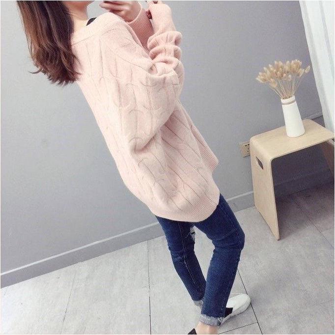 Knitted Sweater V-Neck Long Sleeve Pullovers Loose Coat Casual Autumn Winter Women's Sweater