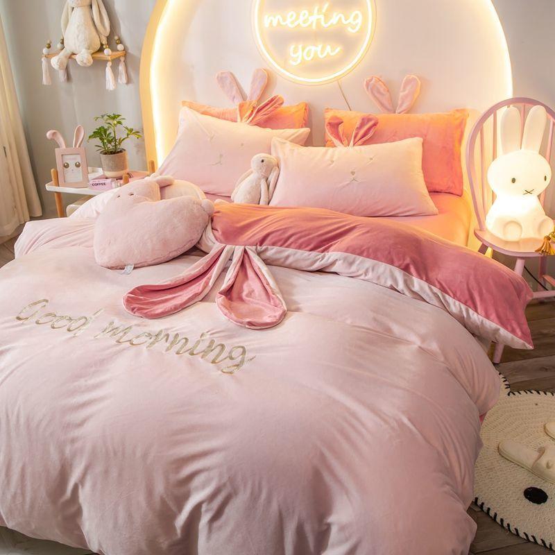 Thickened Crystal Velvet Coral Velvet Four-piece Set Winter Plus Velvet Warmth Double-sided Flannel Bed Sheet Quilt Cover Pillowcase Bedding