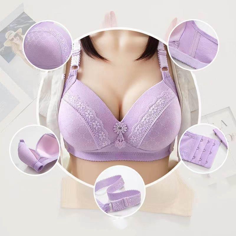 Cotton Fabric Warm Large Size Thin Section Large Cup Comfortable Breathable Underwear Anti-sagging Bra Korean Version Adjustable Sexy Lace Bra