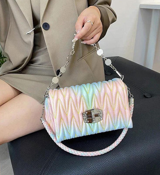 Fashion All-match Women's Bag Lingge Embroidery Rhinestone One-shoulder Diagonal Bag Color PU Handbag