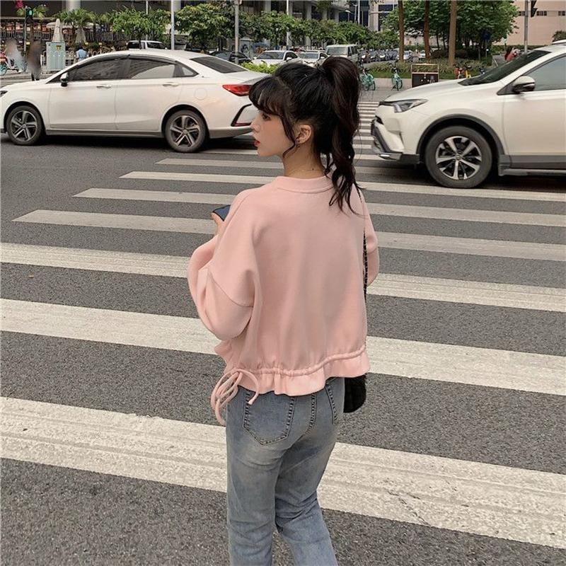 Women Hoodies Pullover Sweatshirts Cropped Tops White Pink Long Sleeve O Neck Fashion Spring Autumn Clothes Oversized Loose Casual Hoodies