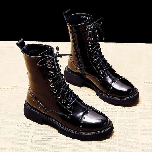 British Style Women's Martin Boots Autumn and Winter Korean Style Thick Martin Boots All-match Platform Knight Boots