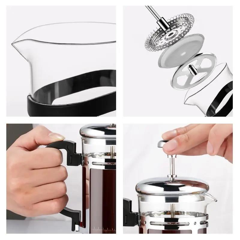 French Press Coffee Maker Stainless Steel Coffee Percolator Pot Double Wall & Large Capacity Manual Cafetiere Coffee Containers