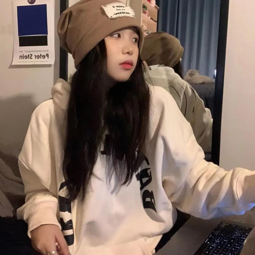 Women's Spring Hooded Sweater Korean Loose Long Coat Student Hip-hop Coat Ins Personality Big Pocket Long-sleeved Pullover Sweater