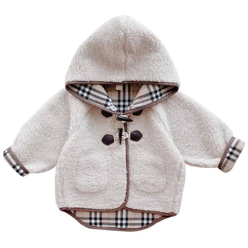 Girls Coat Autumn and Winter Lamb Cashmere Children's Western Style Long Coat Girl Baby Fur All-in-one Trendy Cotton Coat