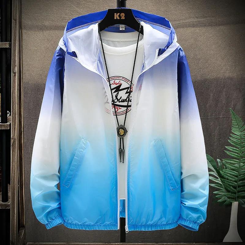 Ice Silk Sunscreen Clothes Men's Summer Jacket Ultra-thin Trend Breathable New Skin Clothes Gradient Color Thin Clothes