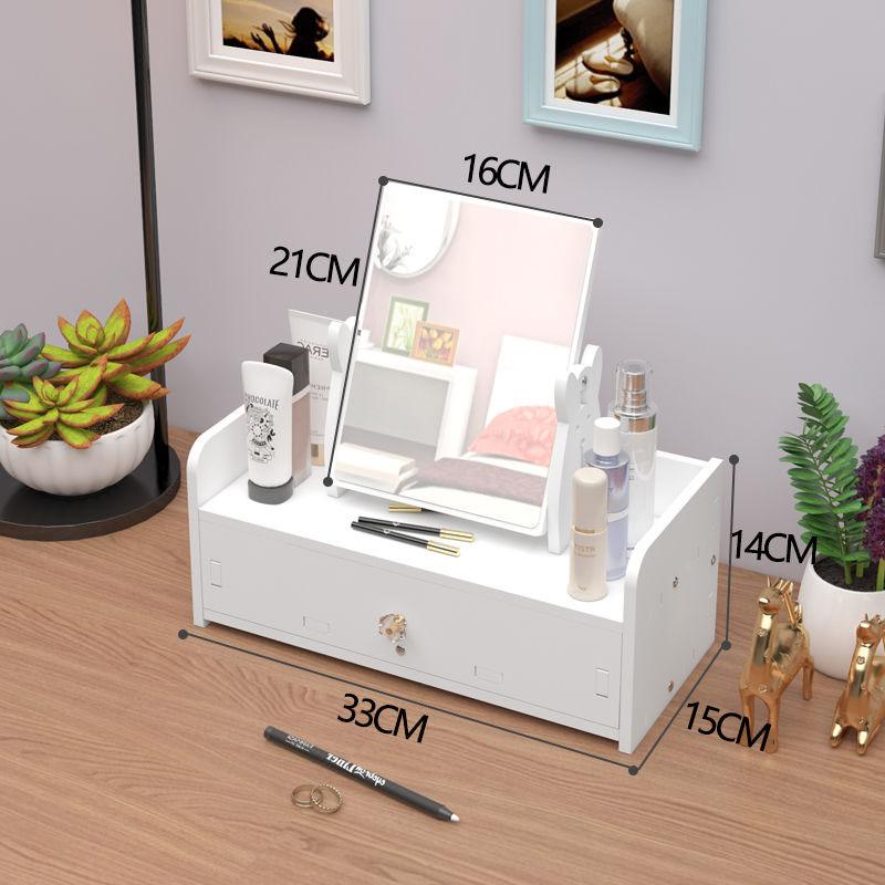 Women Beauty Shelf Cosmetic Mirror Storage Box Integrated Desktop Makeup Mirror Vanity Mirror Bedroom Dormitory