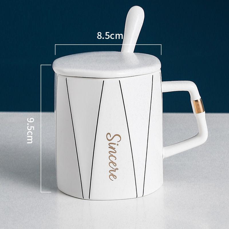 Water Cup Ceramic Mug with Lid Spoon Ins Wind Male and Female Students Home Creative Breakfast Coffee Cup Large Capacity