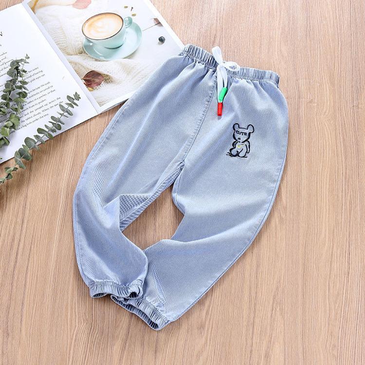 Children's Mosquito Pants Boys and Girls Spring and Autumn Thin Sports Jeans Embroidery Casual Pants Knickerbockers Denim