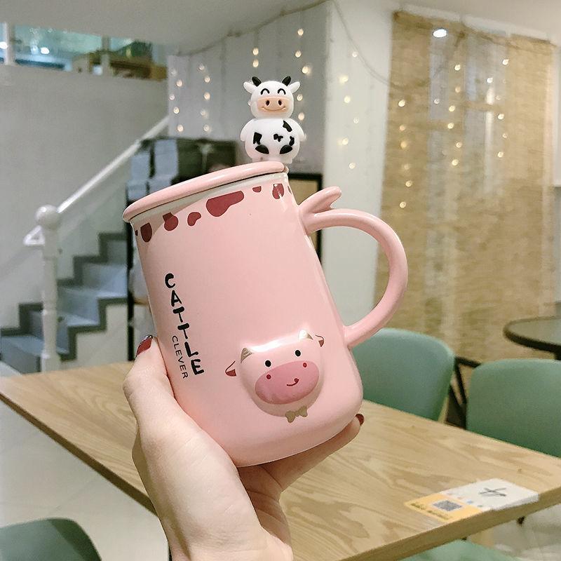 Cartoon Large Capacity Spoon with Lid for Men and Women Couple Cup Home Office Ceramic Mug Drinking Cup