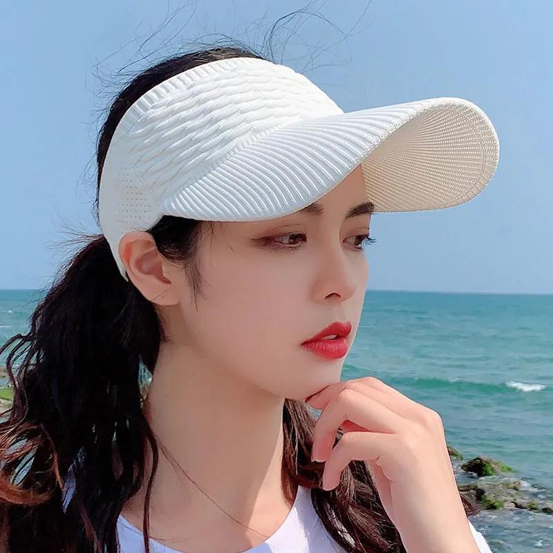 Women's Summer Sports Empty Top Hat Solid Color Pleated Visor Cap Breathable All-match Sunscreen Sun Hat Anti-ultraviolet Sunshade Hat